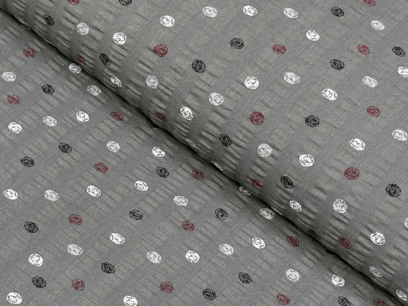 Bavlněný krep - barevné puntíky na tmavě šedém