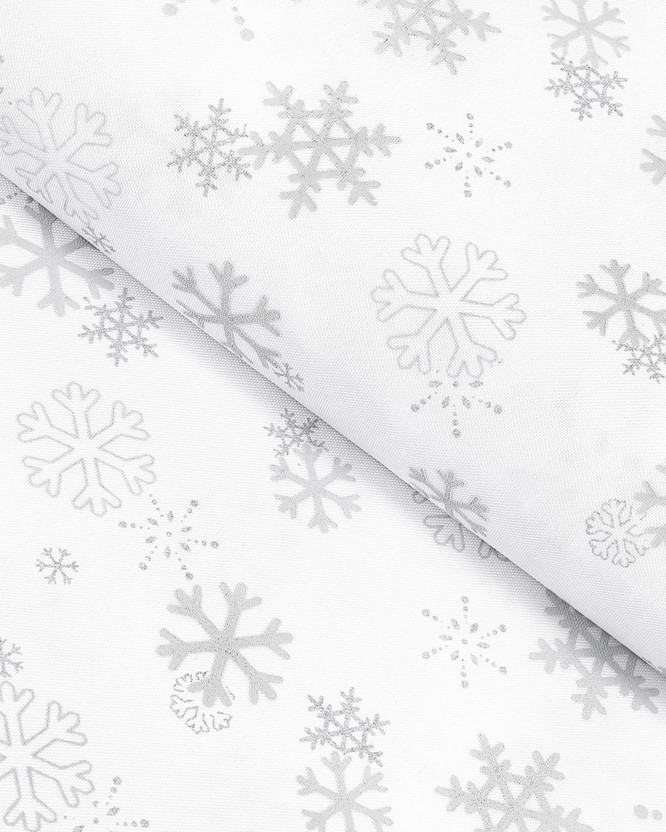 Vánoční teflonová látka na ubrusy - stříbrné vločky na bílém