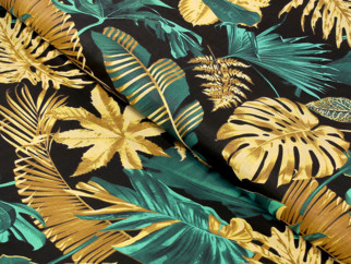Bavlněné plátno SIMONA - palmové listy na černém - metráž š. 220 cm