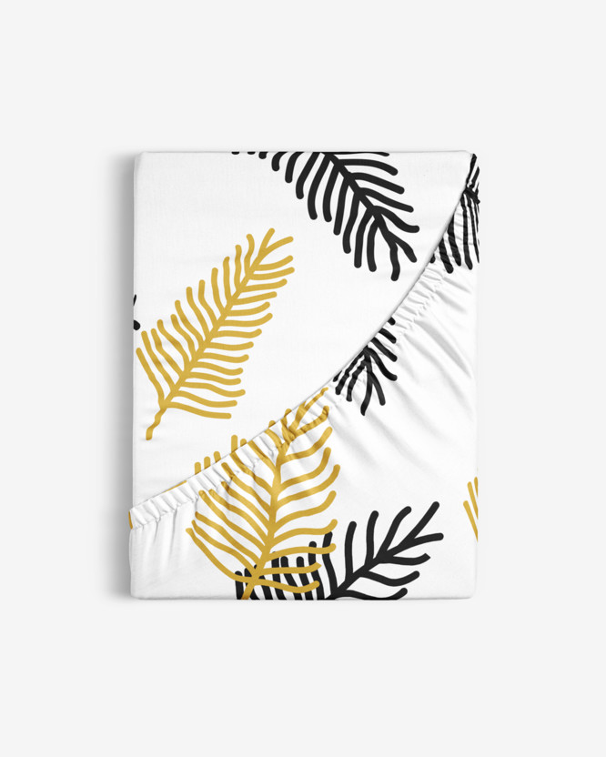 Bavlněné napínací prostěradlo - černé a zlaté palmové listy