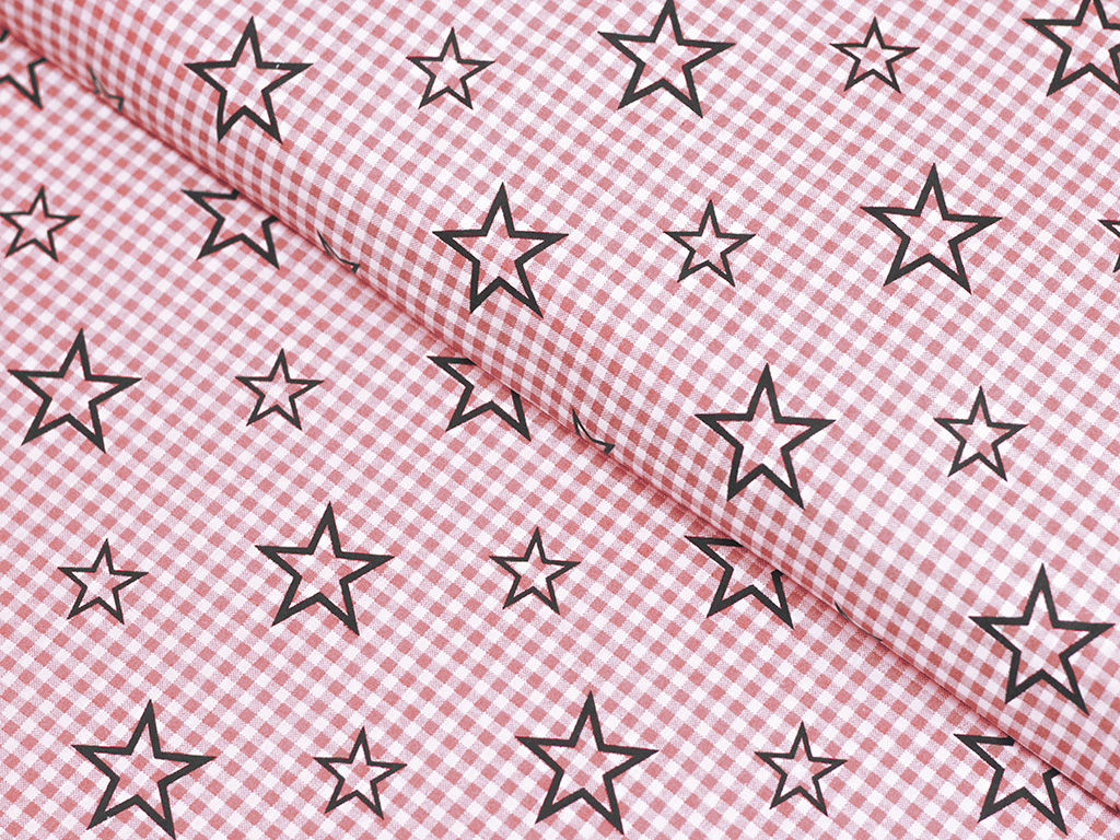 Bavlněné plátno - hvězdičky na růžovém káru