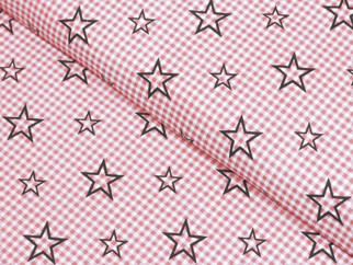Bavlněné plátno SIMONA - vzor 862 hvězdičky na růžovém káru - metráž š. 145cm