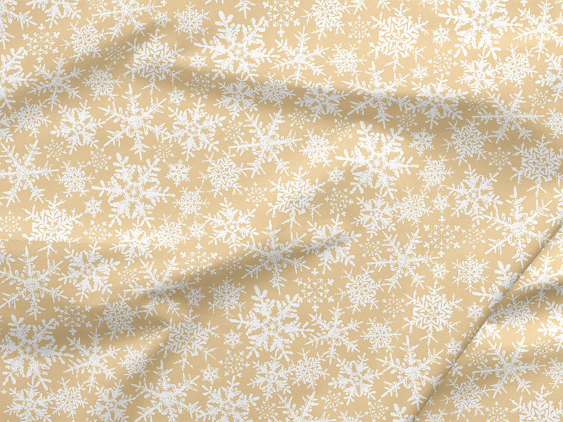 Vánoční bavlněná látka - sněhové vločky na zlatém