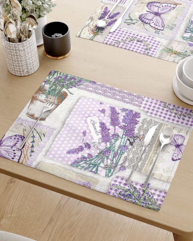 Prostírání na stůl 100% bavlněné plátno - patchwork levandulí s motýly - sada 2ks