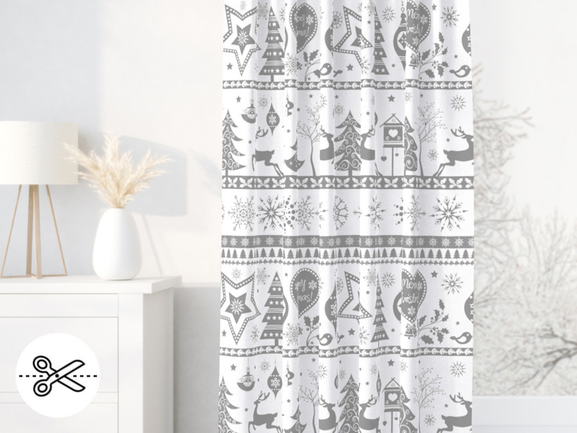 Vánoční bavlněný závěs na míru - vánoční symboly na bílém
