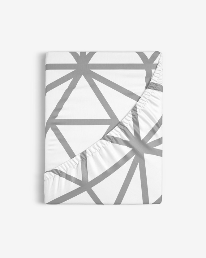 Bavlněné napínací prostěradlo - šedé geometrické tvary na bílém
