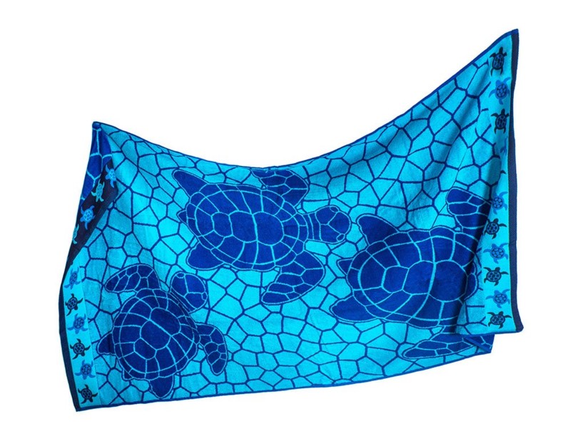 Velká froté plážová osuška - želvy 100x180 cm - modrá