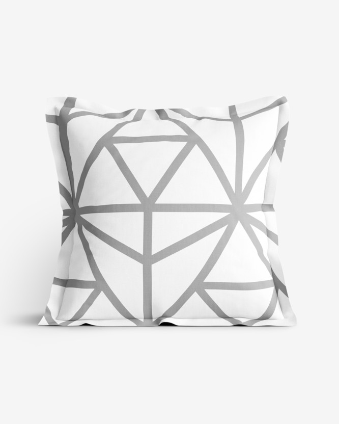 Bavlněný povlak na polštář s ozdobným lemem - šedé geometrické tvary na bílém