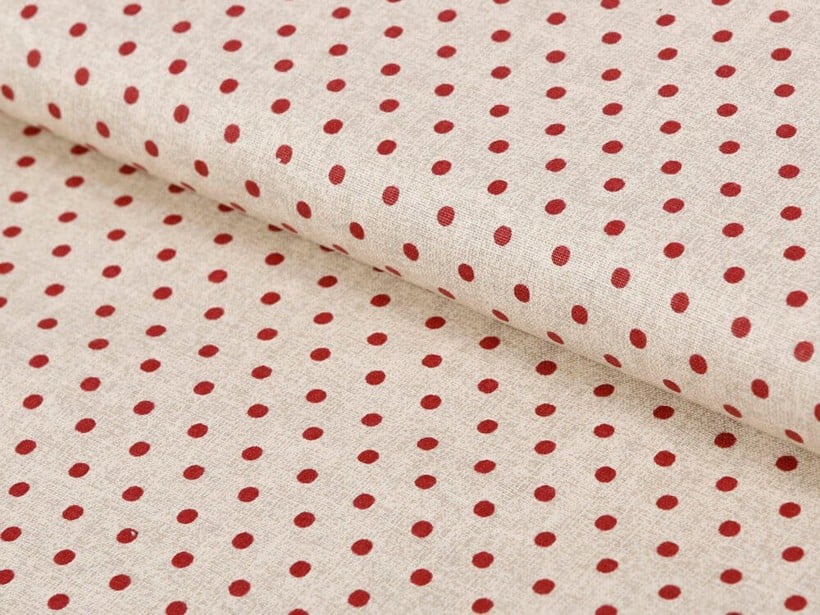 Bavlněné plátno - červené puntíky na režném