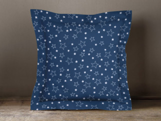 Bavlněný povlak na polštář s ozdobným lemem - vzor bílé hvězdičky na modrém