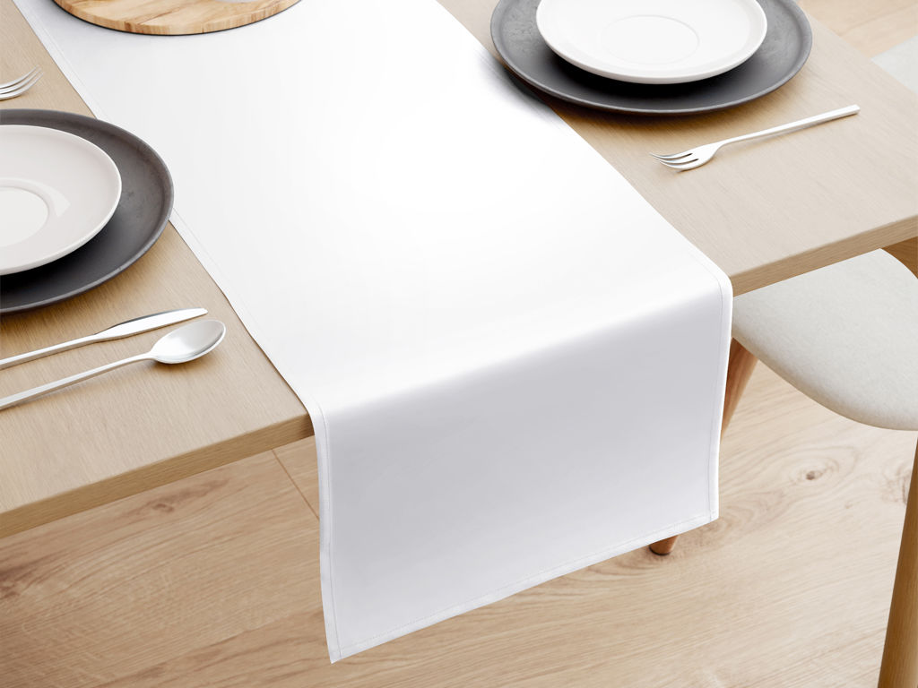 Sváteční saténový běhoun na stůl – bílý s leskem