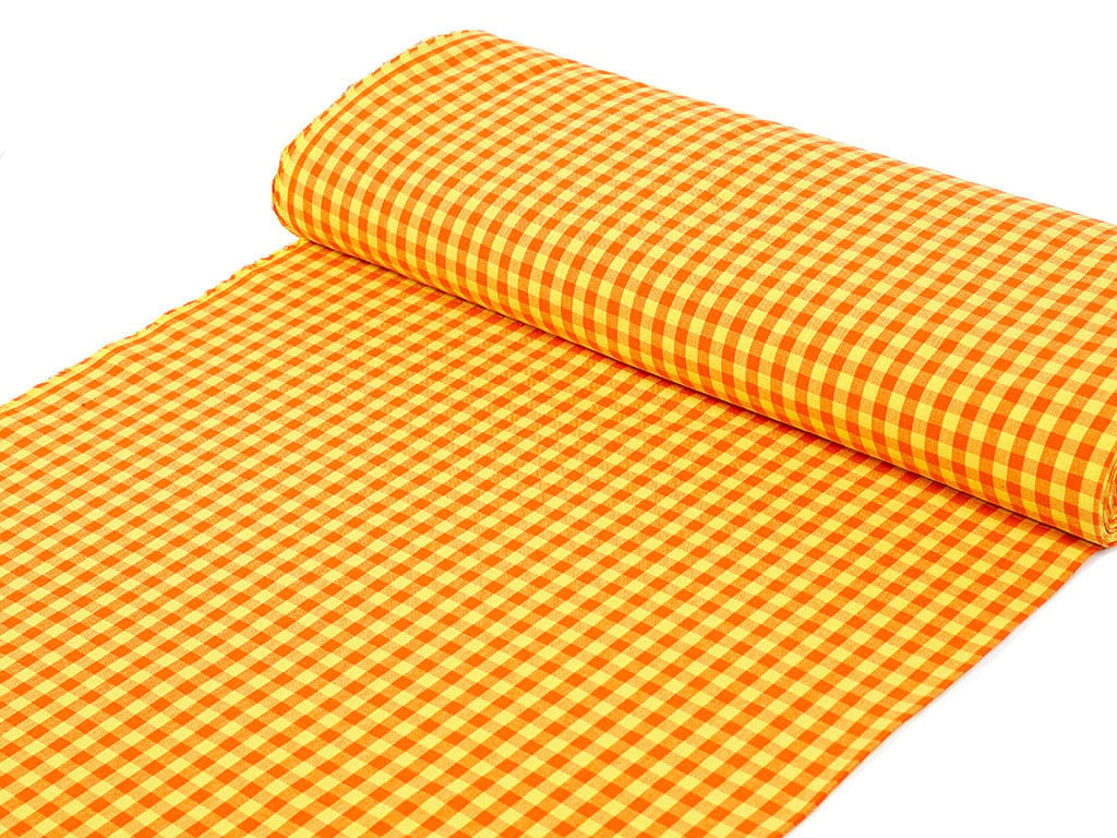Bavlněná látka - malé oranžovo-žluté kostičky