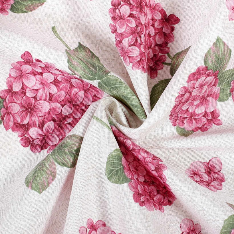 Dekorační látka Loneta - růžové květy hortenzie