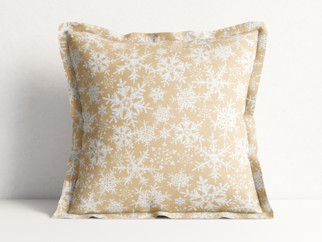 Bavlněný povlak na polštář s ozdobným lemem - vzor sněhové vločky na zlatém
