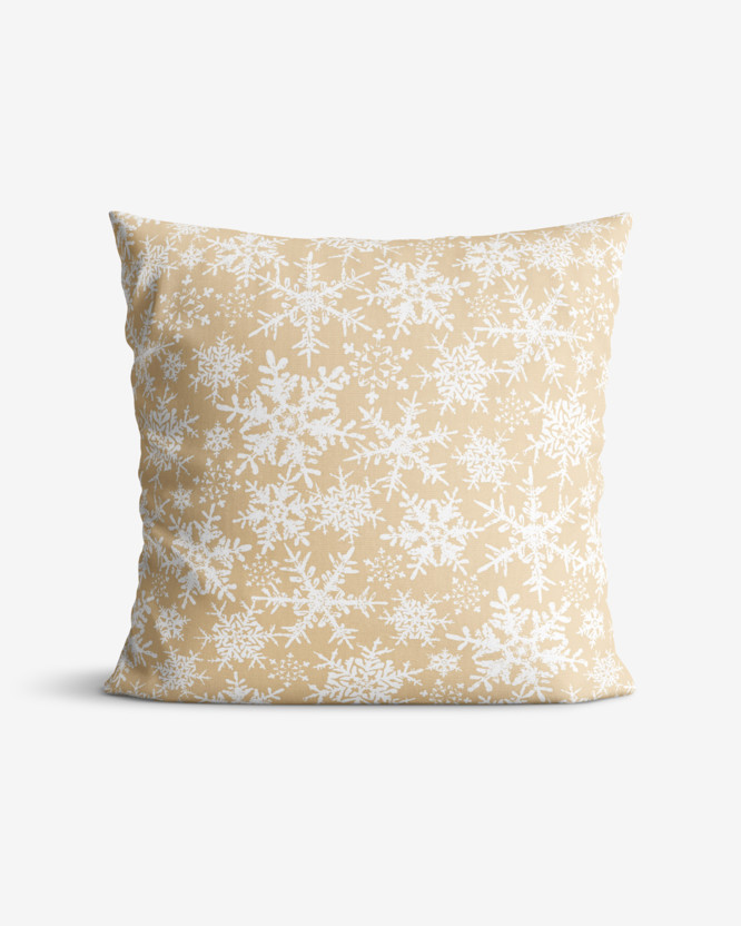 Vánoční bavlněný povlak na polštář - sněhové vločky na zlatém