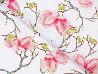 Oválný teflonový ubrus - jarní motiv růžových magnolií
