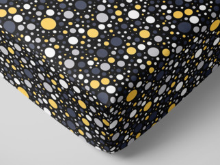Bavlněné napínací prostěradlo - vzor barevné puntíky a kolečka na černém