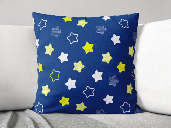 Dětský bavlněný povlak na polštář - vzor hvězdy na tmavě modrém