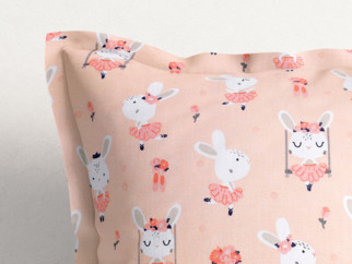 Dětský bavlněný povlak na polštář s ozdobným lemem - tančící králíčci