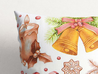 Vánoční bavlněný povlak na polštář - vzor vánoční ozdoby na bílém