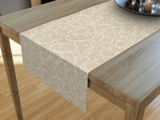 Dekorační běhoun na stůl LONETA - vzor bílé ornamenty na režném