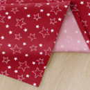 Kulatý vánoční bavlněný ubrus - vzor bílé hvězdičky na červeném