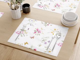Bavlněné prostírání na stůl - vzor barevné luční květiny na bílém - 2ks