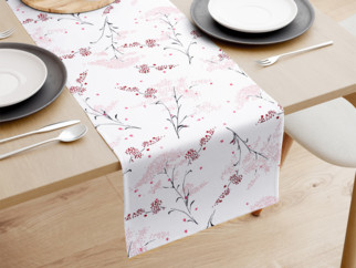 Bavlněný běhoun na stůl - vzor japonské květy na bílém