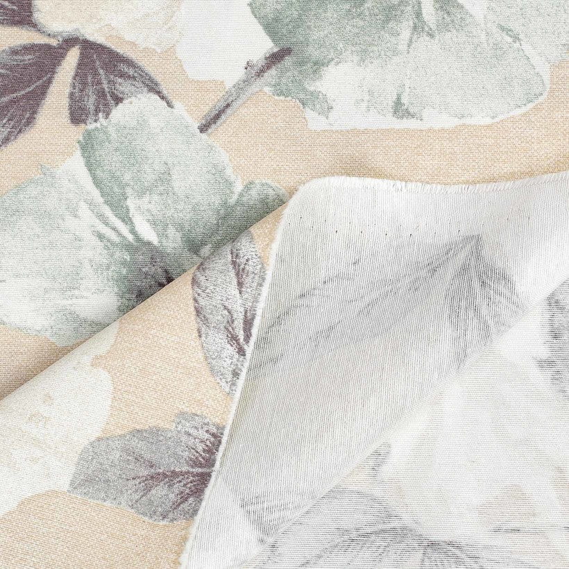 Dekorační látka Loneta - bílé a šalvějové květy s listy