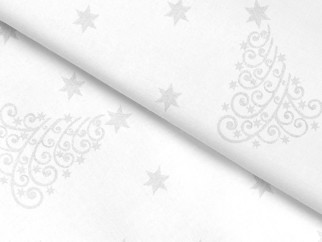 Oválný teflonový ubrus - vzor stříbrné vánoční stromečky a hvězdičky
