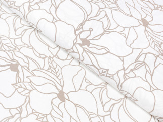 Bavlněné plátno SIMONA - vzor 1028 světle béžové květy na bílém - metráž š. 145cm