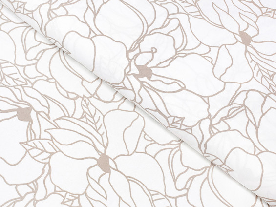 Bavlněné plátno SIMONA - světle béžové květy na bílém - metráž š. 145 cm