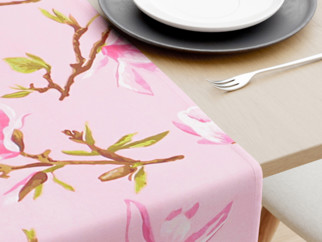 Běhoun na stůl 100% bavlněné plátno - růžové magnolie
