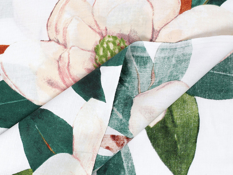 Bavlněné plátno - magnolie s listy