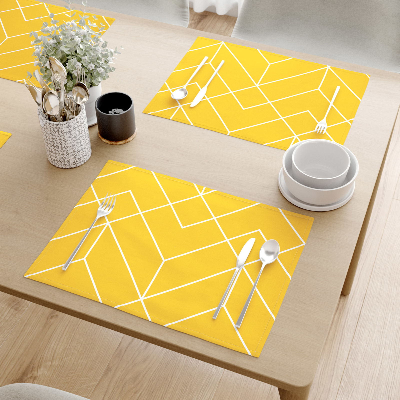Prostírání na stůl 100% bavlněné plátno - mozaika na žlutém - sada 2ks