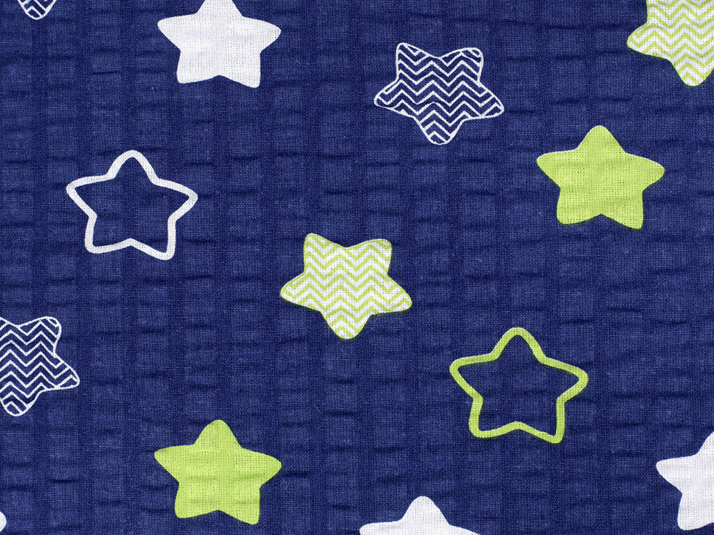Bavlněný krep - hvězdy na tmavě modrém