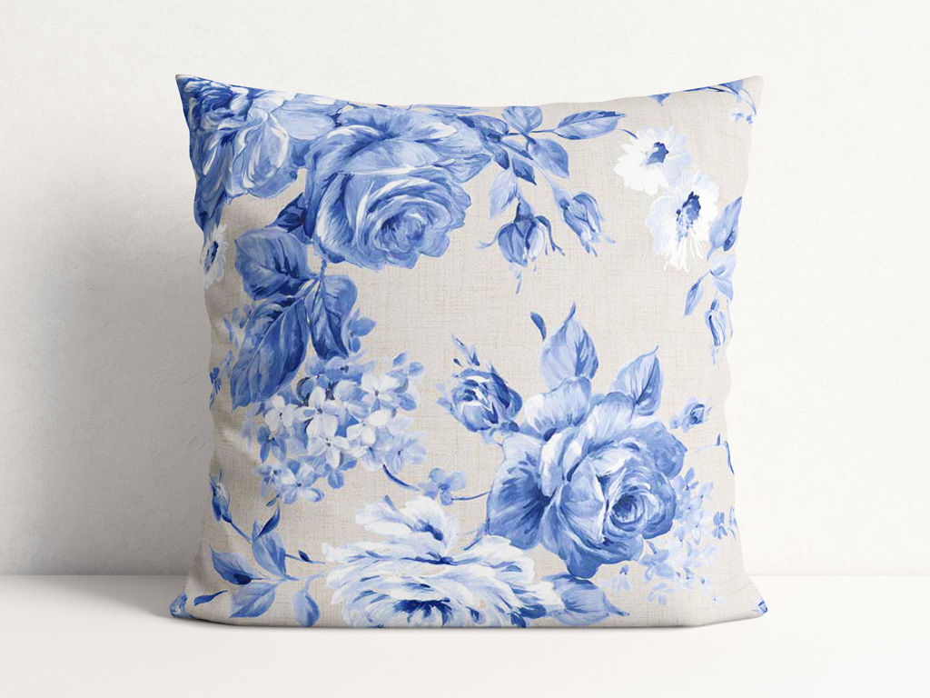 Dekorační povlak na polštář Loneta - velké modré růže