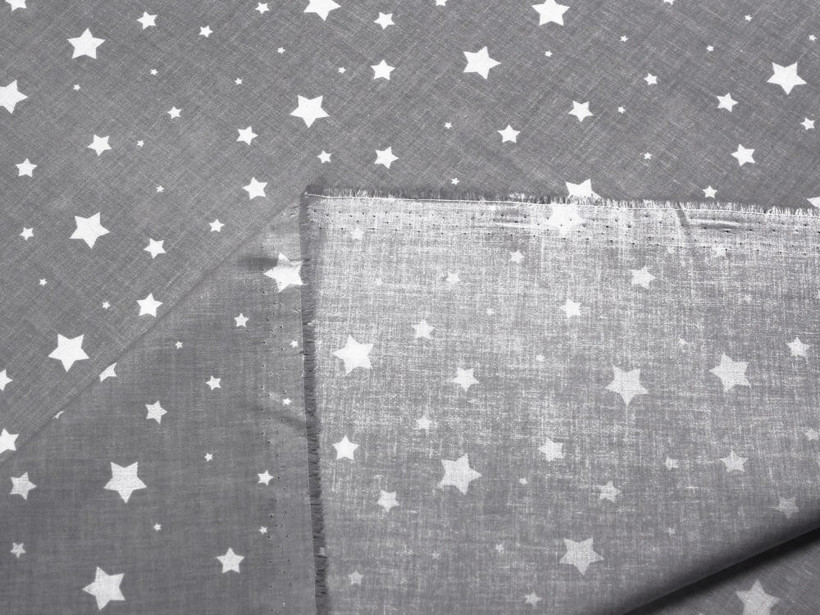 Bavlněné plátno - bílé hvězdičky na tmavě šedém