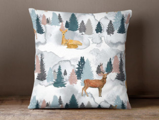 Vánoční povlak na polštář LONETA - vzor malovaní jeleni a srnky