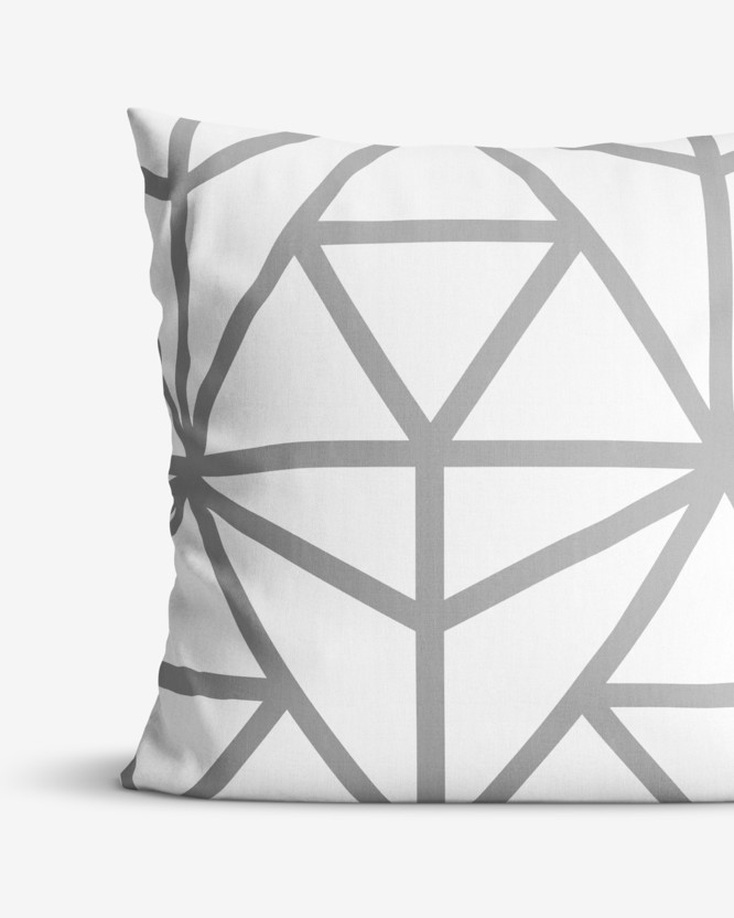 Bavlněný povlak na polštář - šedé geometrické tvary na bílém