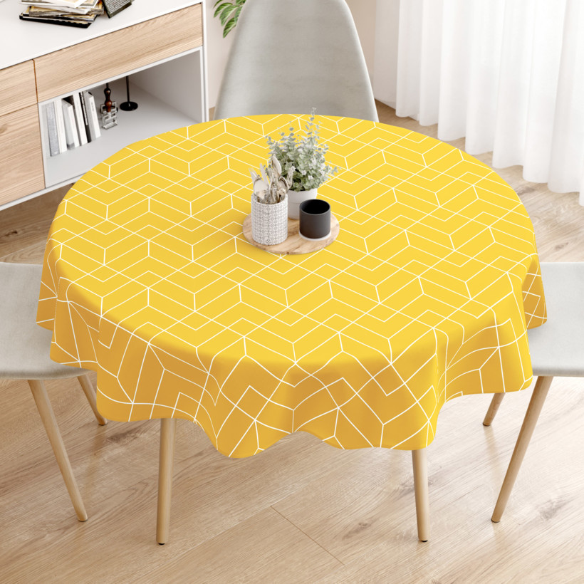 Kulatý ubrus 100% bavlněné plátno - mozaika na žlutém