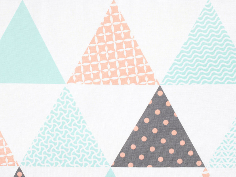 Bavlněné plátno - tyrkysovo-lososové trojúhelníky