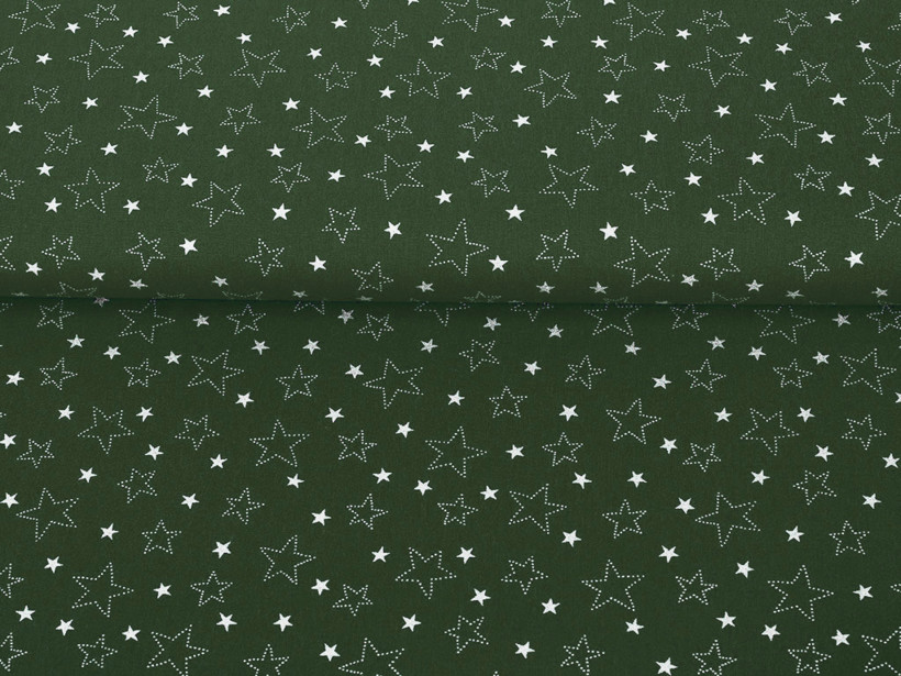 Bavlněné plátno - bílé hvězdičky na zeleném