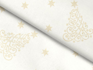 Teflonový běhoun na stůl - vzor zlaté vánoční stromečky a hvězdičky