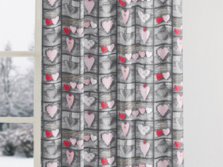 Bavlněný závěs - vzor červená srdce na tmavě šedém