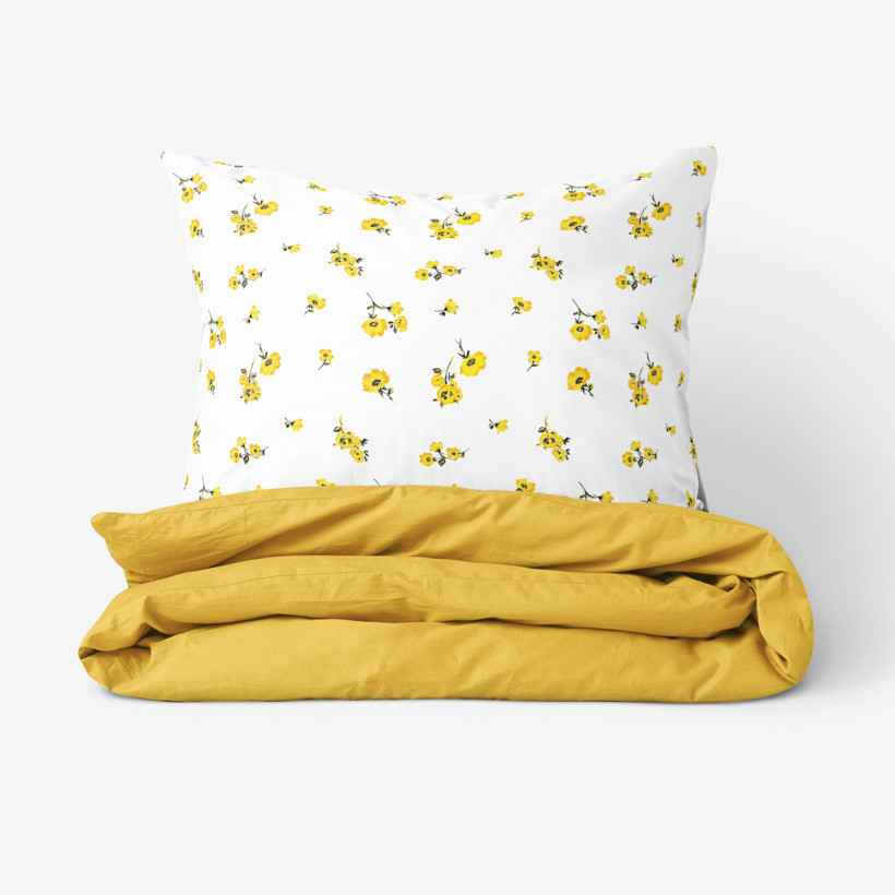 Bavlněné ložní povlečení Duo - žluté květy s medově žlutou