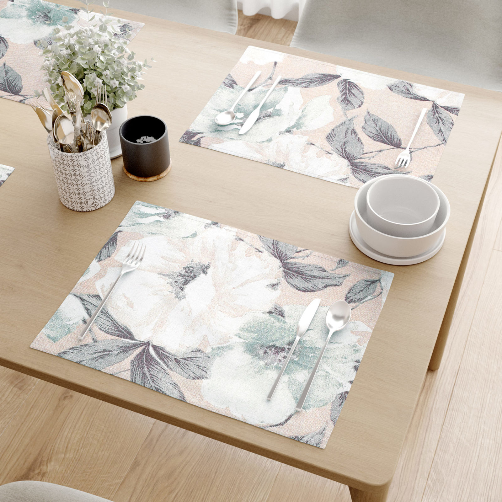 Prostírání na stůl Loneta - zelenošedé květy s listy - sada 2ks