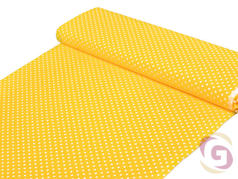 Bavlněná látka - vzor bílé puntíky na žlutém