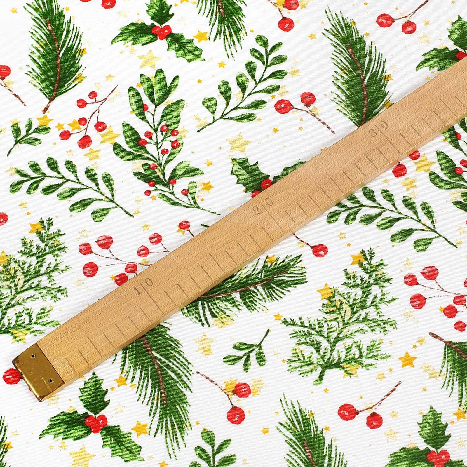 Vánoční dekorační látka Loneta - jmelí s větvičkami