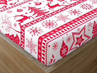 Vánoční bavlněné napínací prostěradlo - vzor červené vánoční symboly na bílém